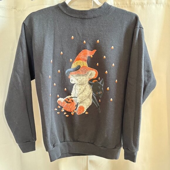 Vtg Cliff Engle Womens Sweatshirt Halloween Cat Bear Glitter Long Sleeve 19011 - Picture 1 of 7